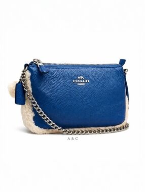 NWT Coach Nolita 19 Shearling Mini Bag Blue Leather Chain Shoulder Bag Wristlet